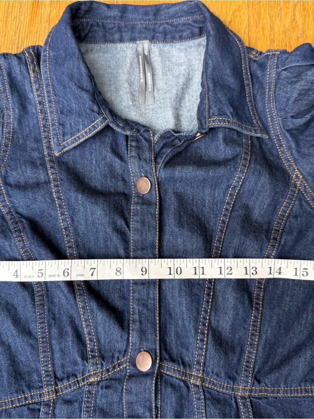 Anthropologie Button-up, Collared 3/4 Puff Sleeve Mini Blue Jean Dress Size 8 - Picture 6 of 12